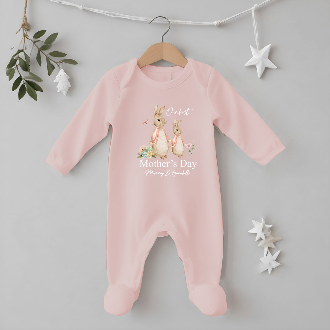 Personalised Happy Mother's Day Bunny Pink Babygrow/Vest