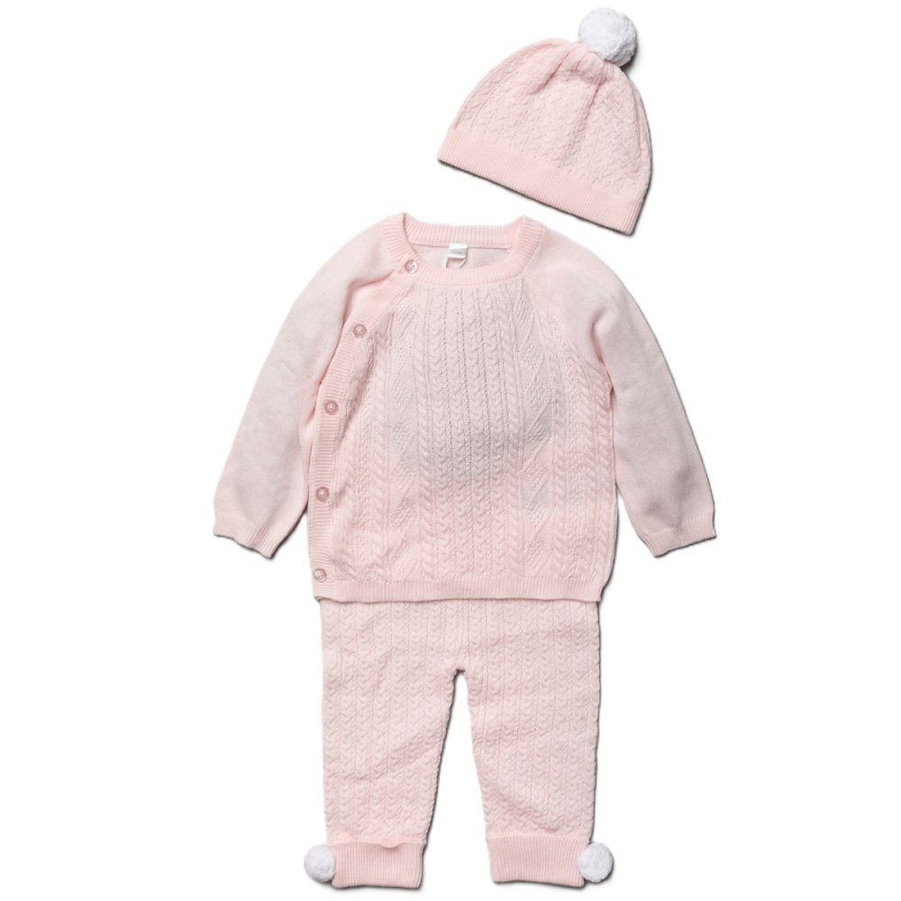 Baby Girls Cable Knitted 3 Piece Outfit