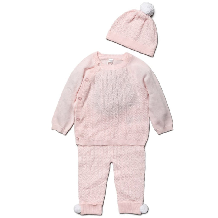 Baby Girls Cable Knitted 3 Piece Outfit