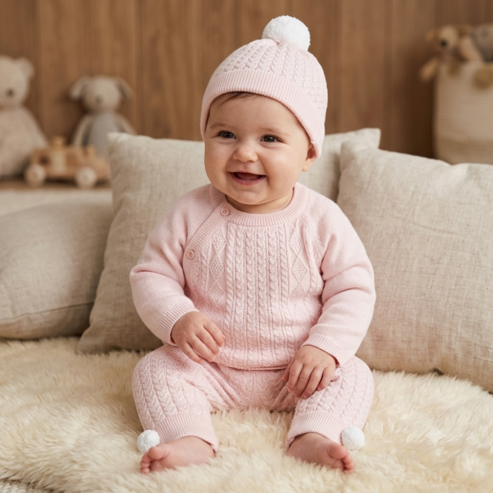 Baby Girls Cable Knitted 3 Piece Outfit