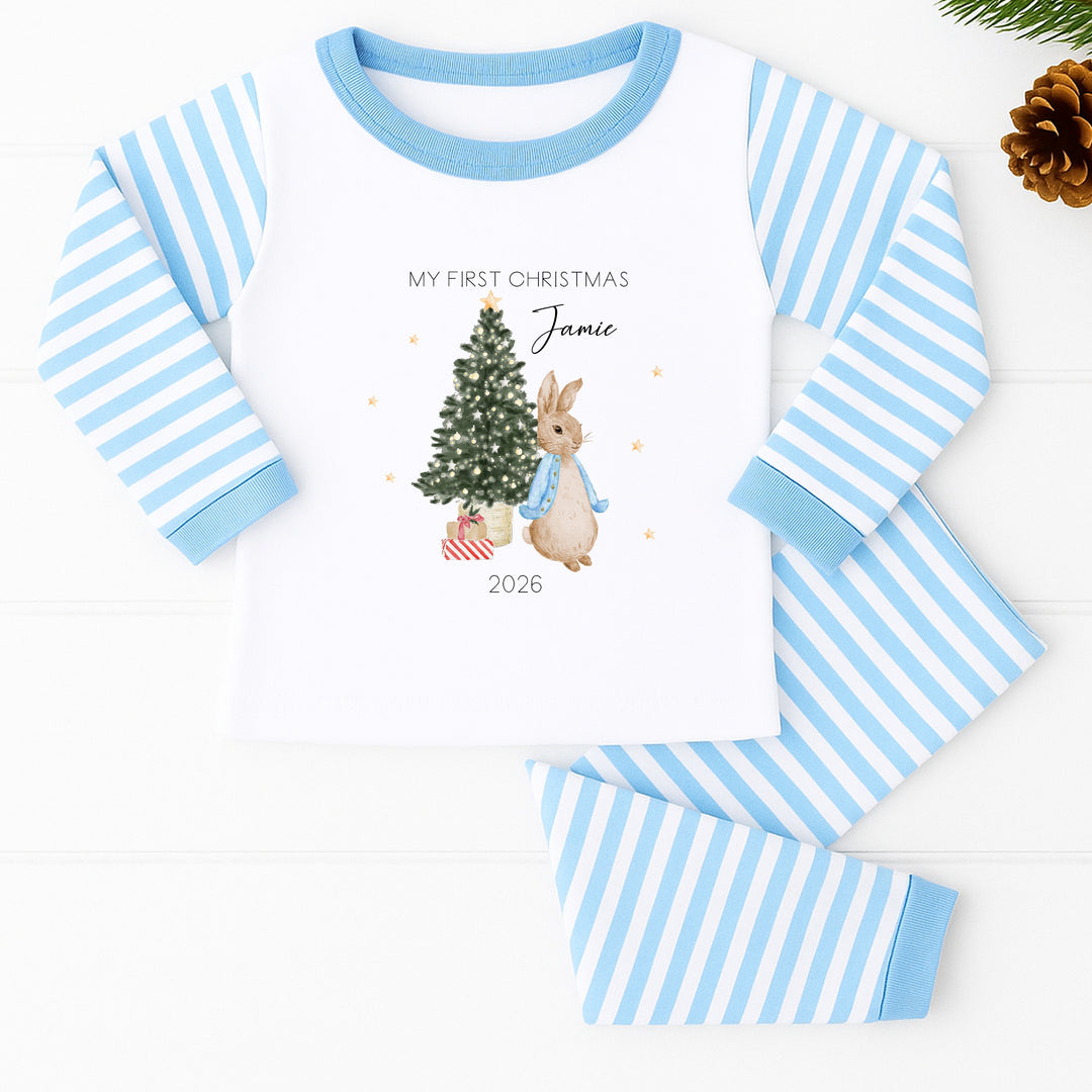 Personalised Blue Rabbit Merry Christmas Pyjamas