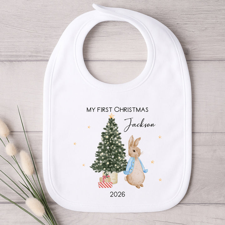 Personalised Blue Rabbit My First Christmas Baby Grow, Vest or Bib