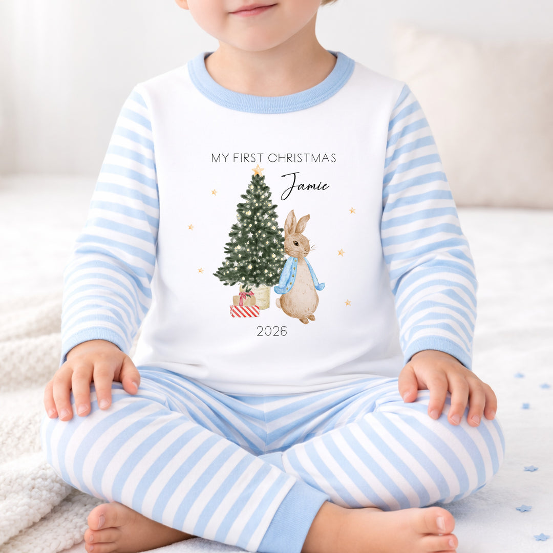 Personalised Blue Rabbit Merry Christmas Pyjamas