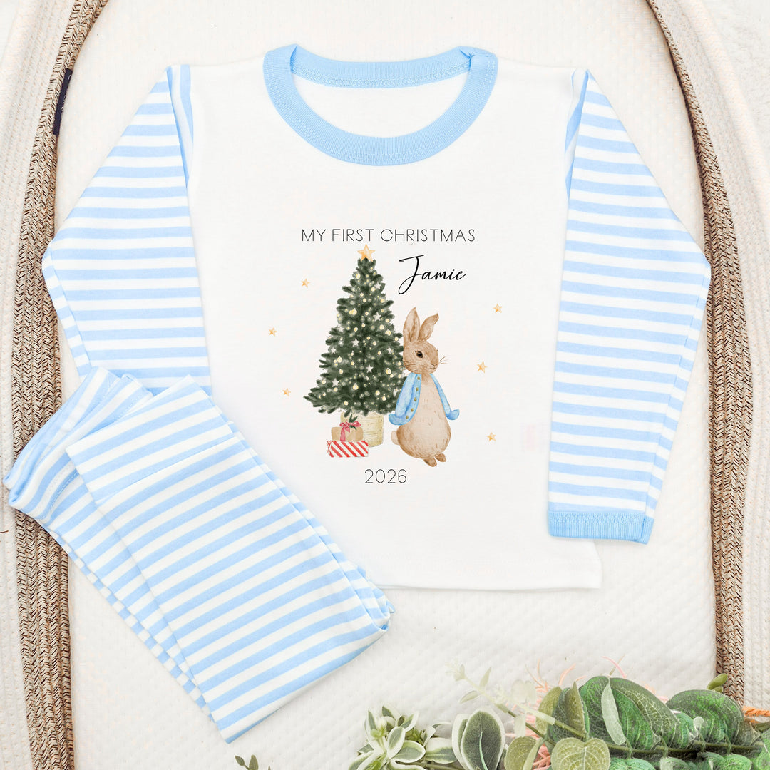 Personalised Blue Rabbit Merry Christmas Pyjamas