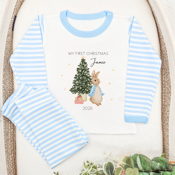Personalised Blue Rabbit Merry Christmas Pyjamas