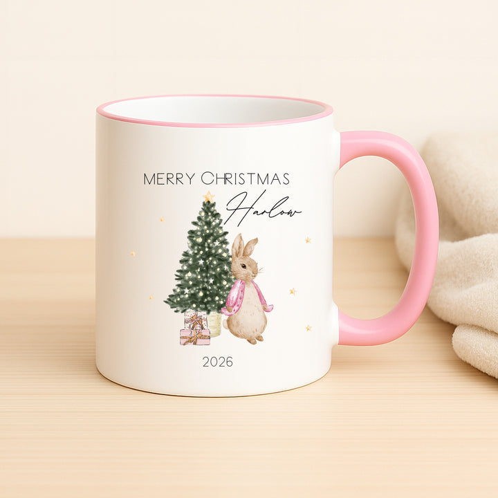 Personalsed Pink Rabbit Merry Christmas Mug