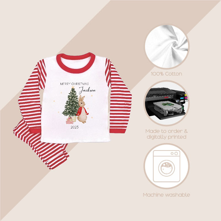 Personalised My First Christmas Red Rabbit Red Stripe Pyjamas