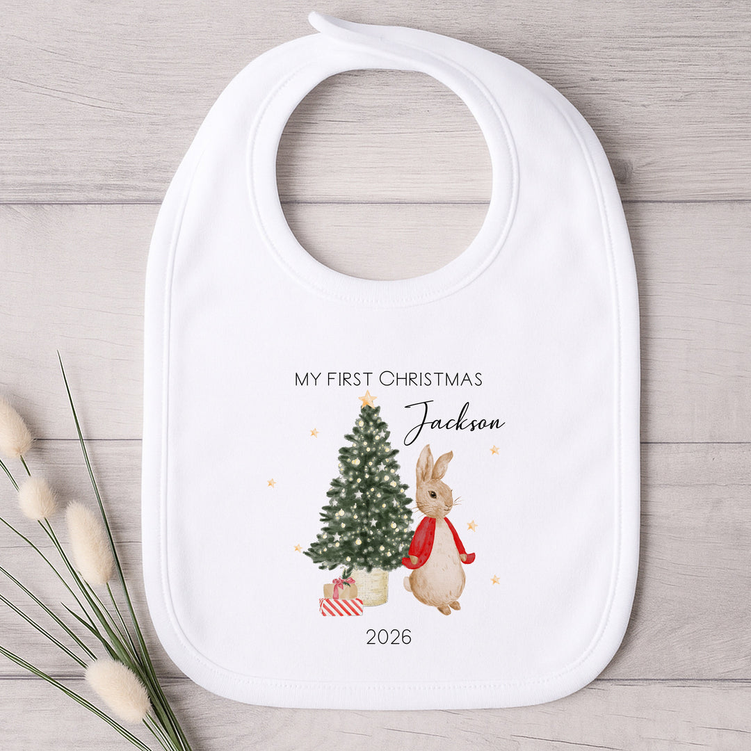 Personalised Red Rabbit My First Christmas Baby Grow, Vest or Bib