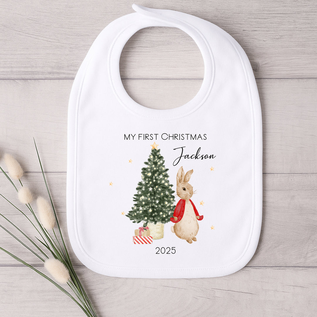 Personalised My First Christmas Red Rabbit Baby Grow/Vest/Bib