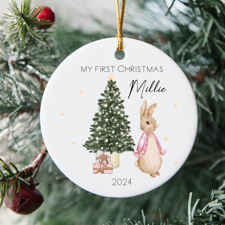 My First Christmas Pink Rabbit Girls Ceramic Tree Ornament