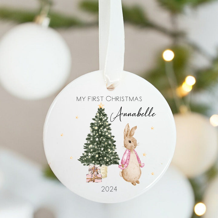 My First Christmas Pink Rabbit Girls Ceramic Tree Ornament