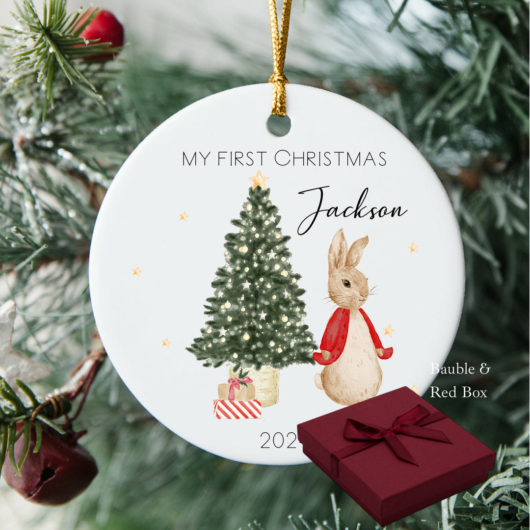My First Christmas Red Rabbit Ceramic Tree Ornament