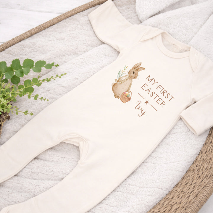 Personalised Beige Rabbit My First Easter Beige Baby Grow or Vest