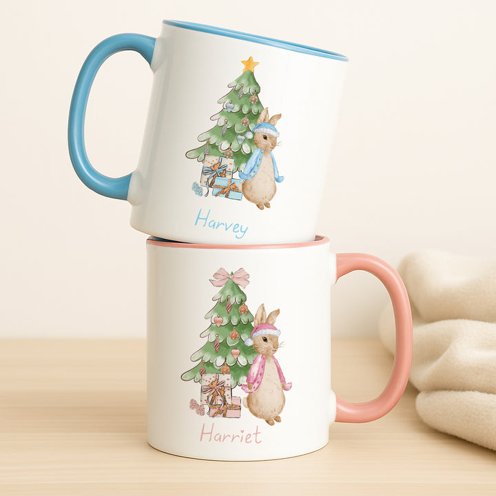 Personalised Pink or Blue Rabbit Christmas Mug