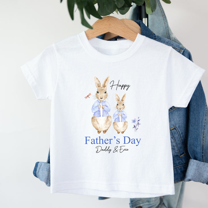 Personalised Blue Rabbit Happy Father's Day T-shirt