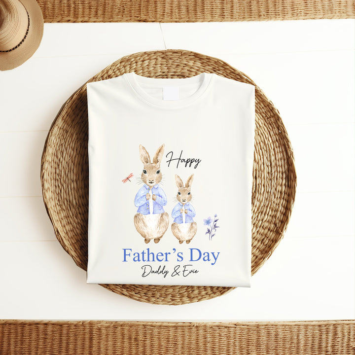 Personalised Blue Rabbit Happy Father's Day T-shirt