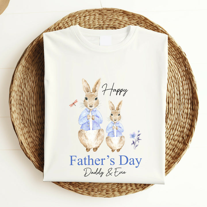 Personalised Blue Rabbit Happy Father's Day T-shirt