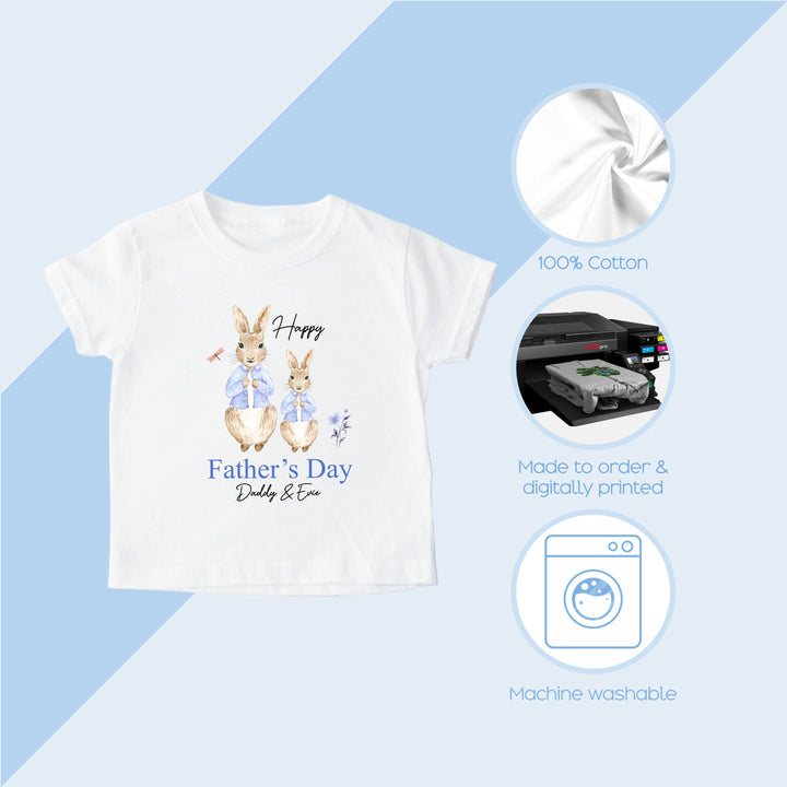 Personalised Blue Rabbit Happy Father's Day T-shirt