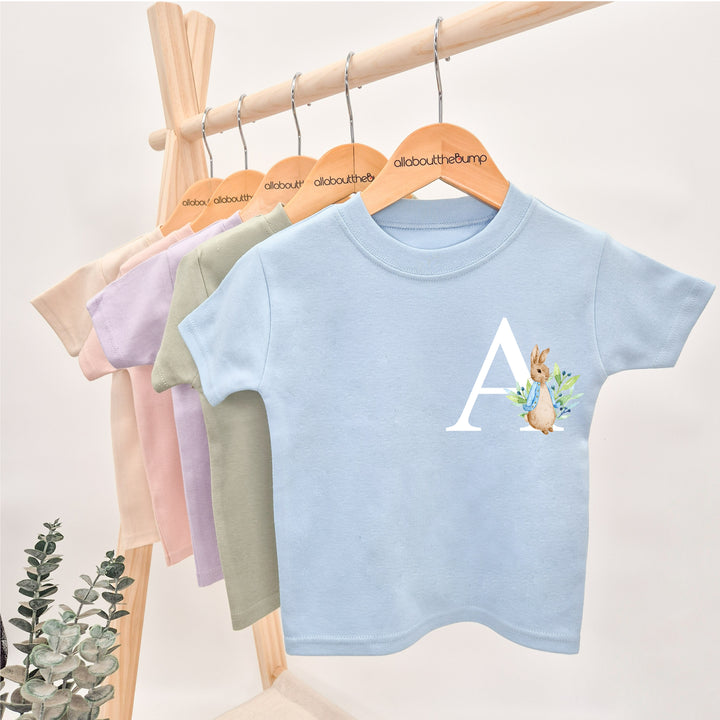 Personalised Blue Rabbit Initial T-shirt
