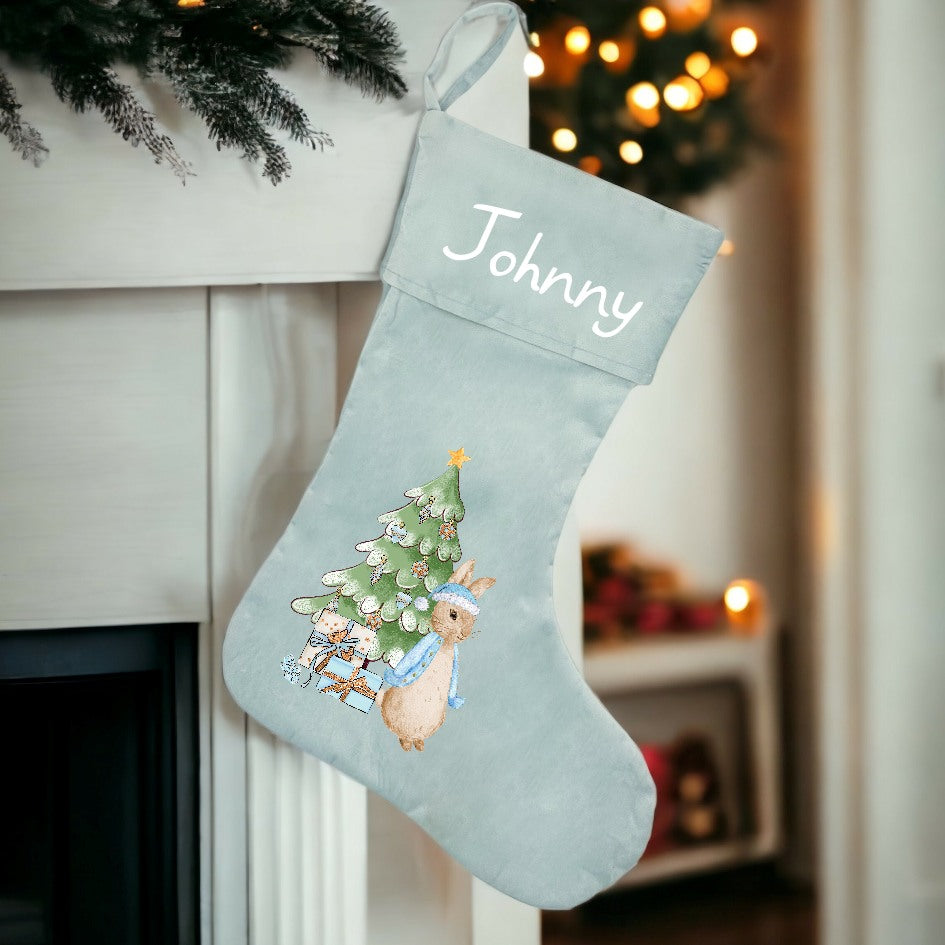 Personalised Blue Rabbit Christmas Stocking or Santa Sacks