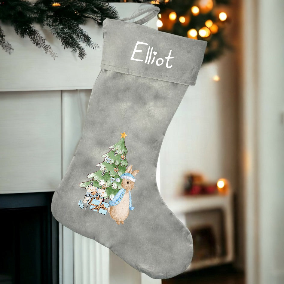 Personalised Blue Rabbit Christmas Stocking or Santa Sacks