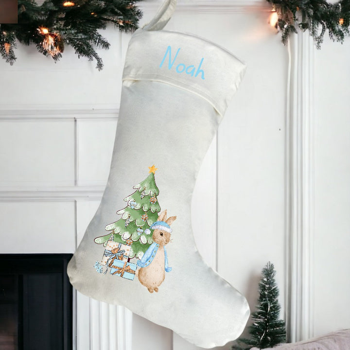 Personalised Blue Rabbit Christmas Stocking or Santa Sacks