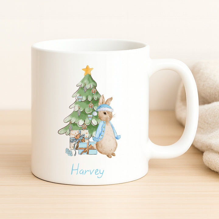 Personalised Blue Rabbit Christmas Place Mat With Optional Cutlery and Mug