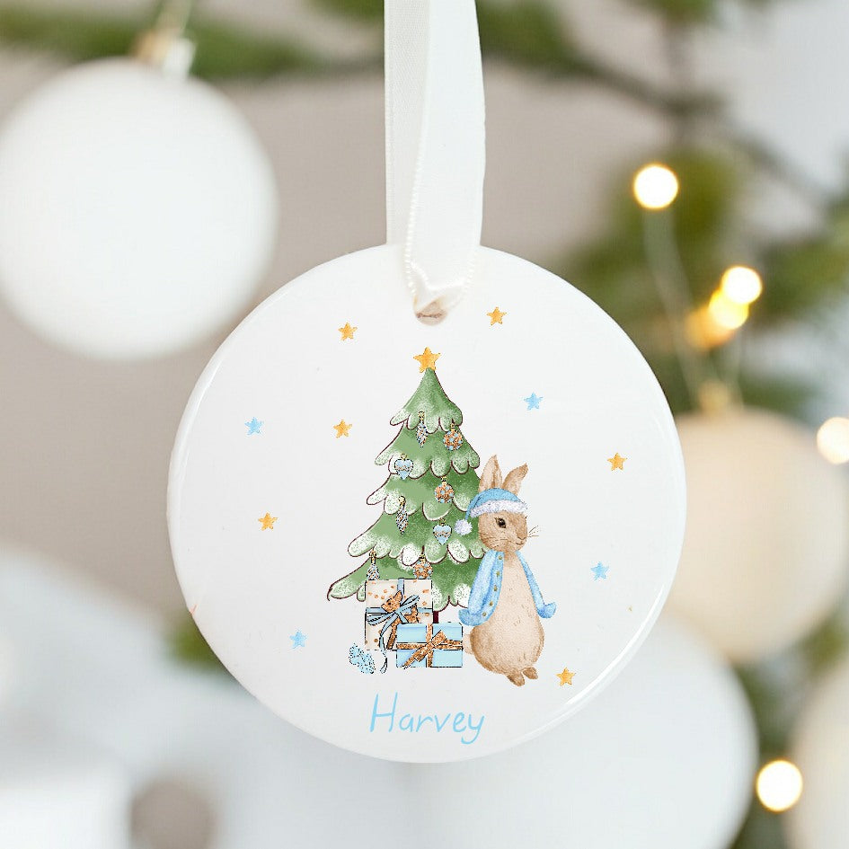 Personalised Blue Rabbit Christmas Tree Ornament