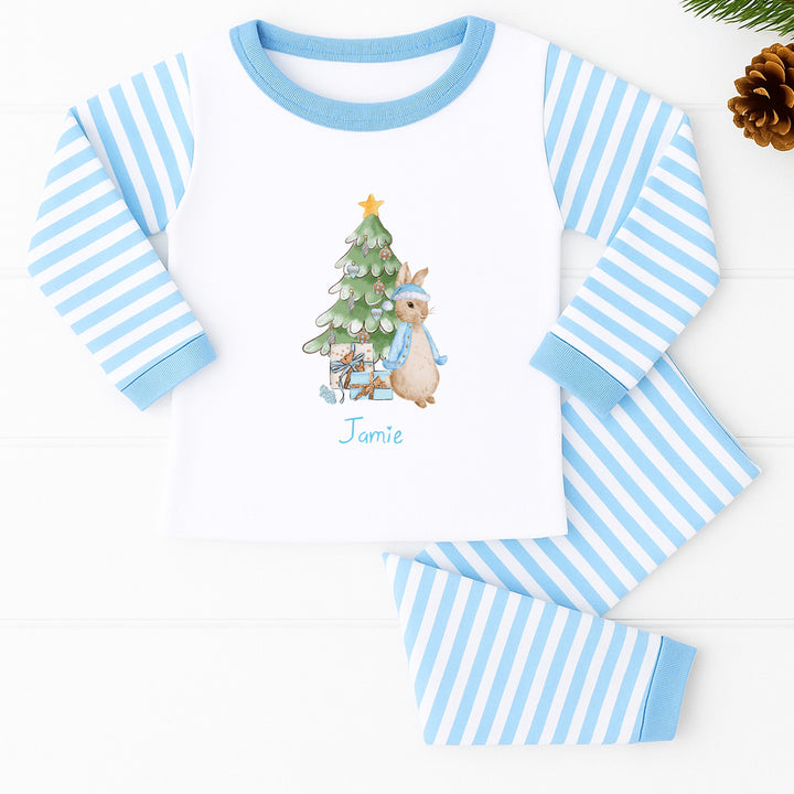 Personalised Blue Rabbit Tree Christmas Pyjamas