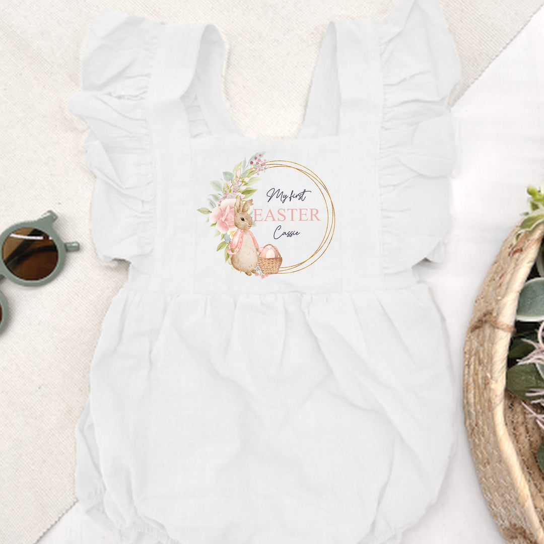 Personalised Bunny Wreath Ruffle Romper