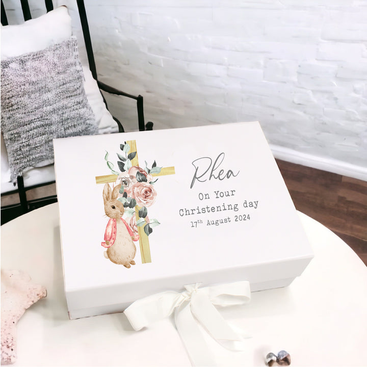 Personalised Pink Rabbit Christening Day Gift Box