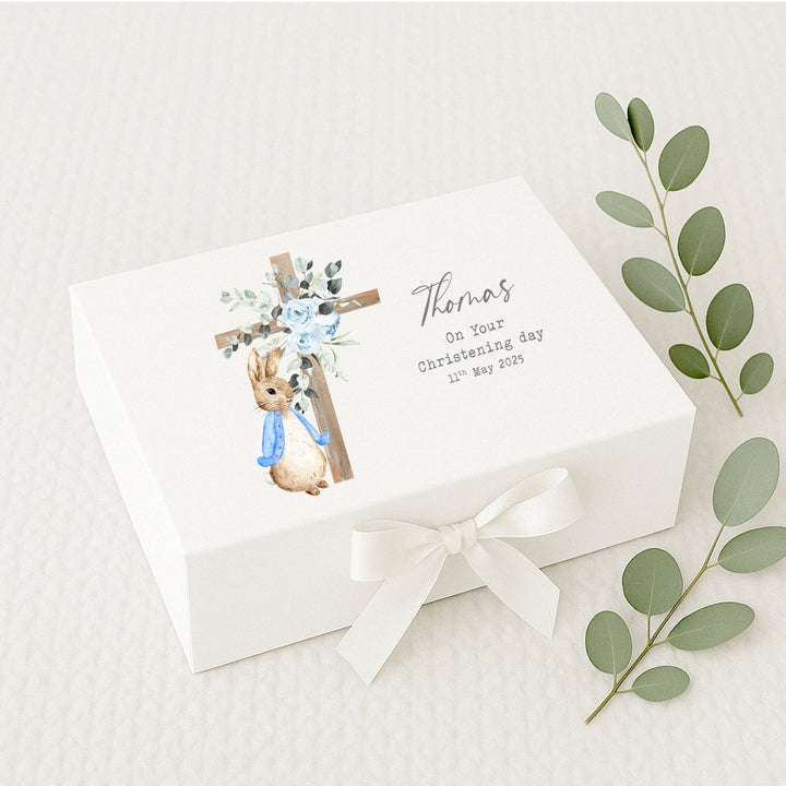 Personalised Blue Rabbit Christening Day Gift Box