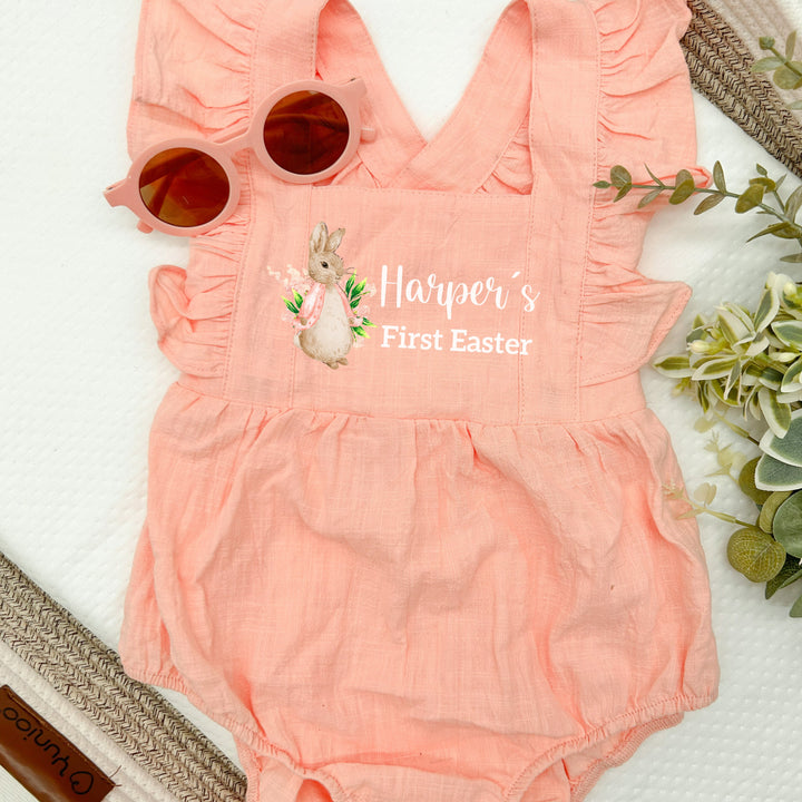 Personalised Pink Rabbit First Easter Ruffle Romper