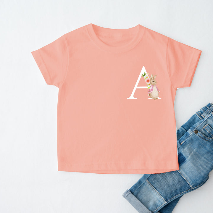 Pink Rabbit Initital T-shirt | Peach Blue Brown Grey