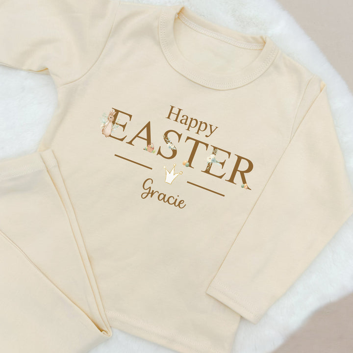 Personalised Happy Easter Rabbit Beige Pyjamas