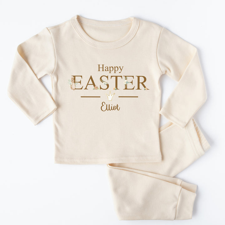 Personalised Plain Beige Bunny Happy Easter Pyjamas