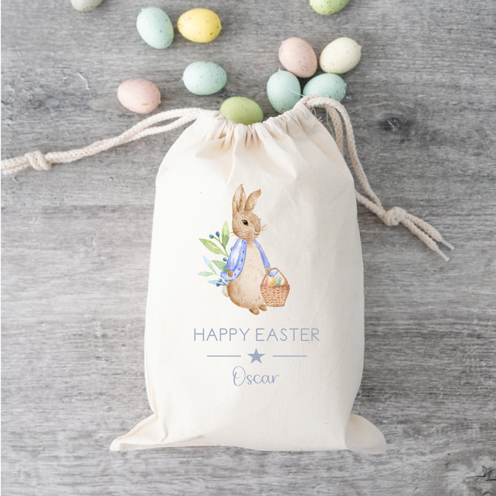 Personalised Happy Easter Blue Rabbit Treat Bag