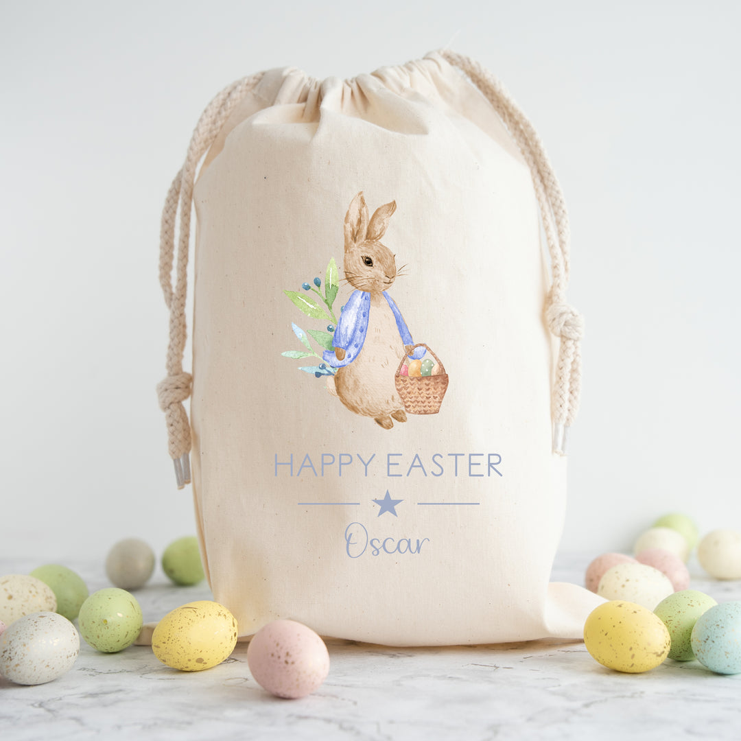 Personalised Blue Rabbit Easter Treat Bag