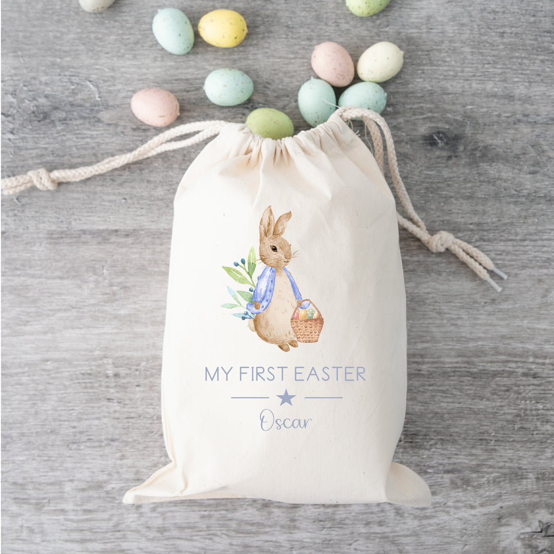 Personalised Happy Easter Blue Rabbit Treat Bag