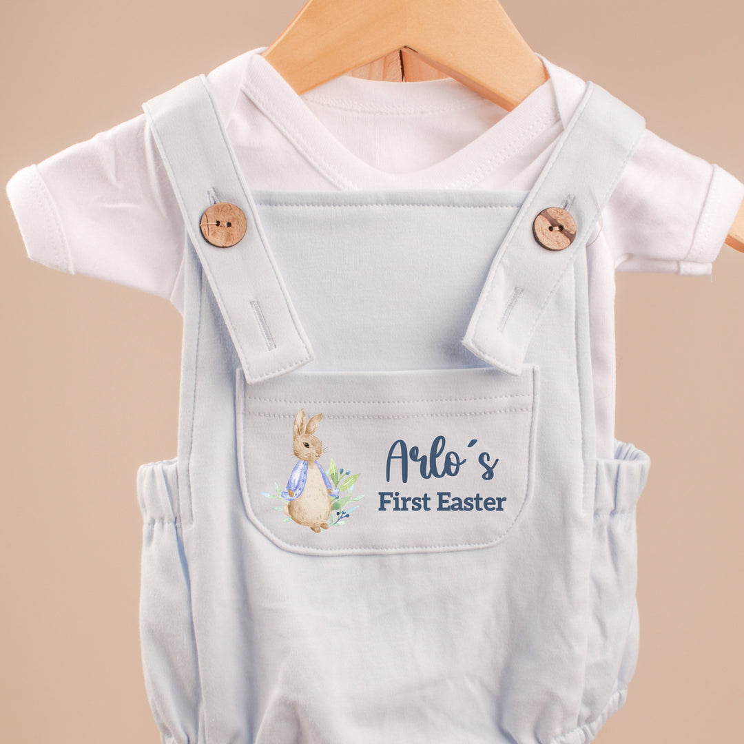 Personalised First Easter Blue Dungarees