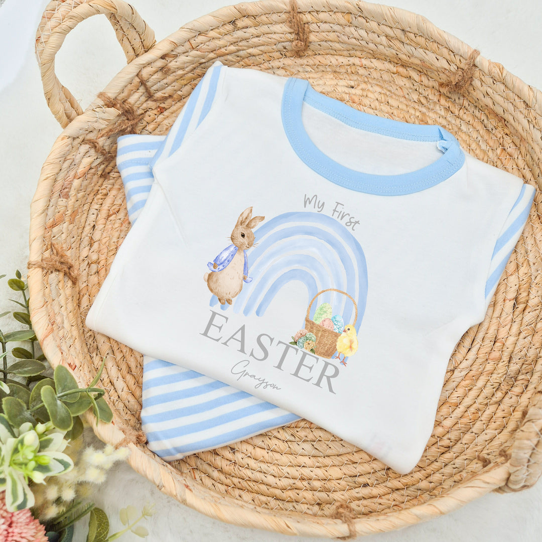 Personalised Blue Rabbit Rainbow Easter Pyjamas