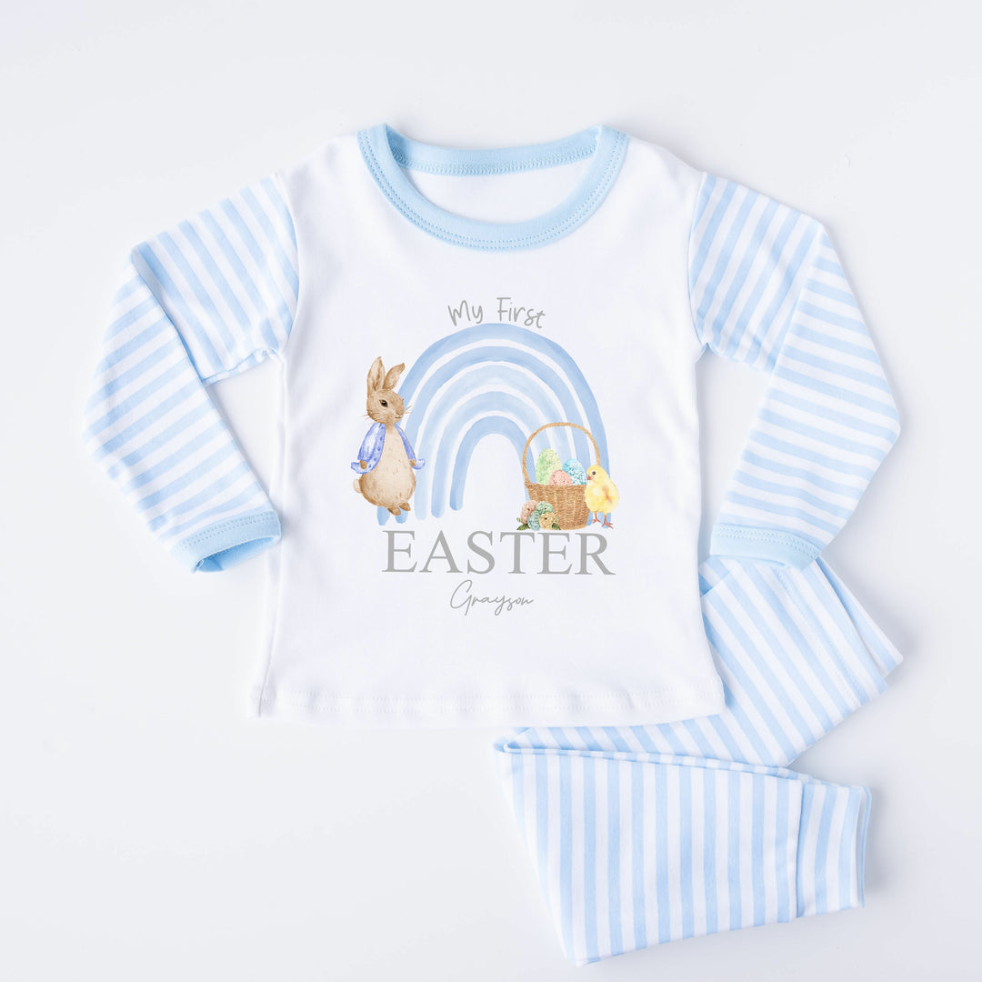 Personalised Blue Rabbit Rainbow Easter Pyjamas