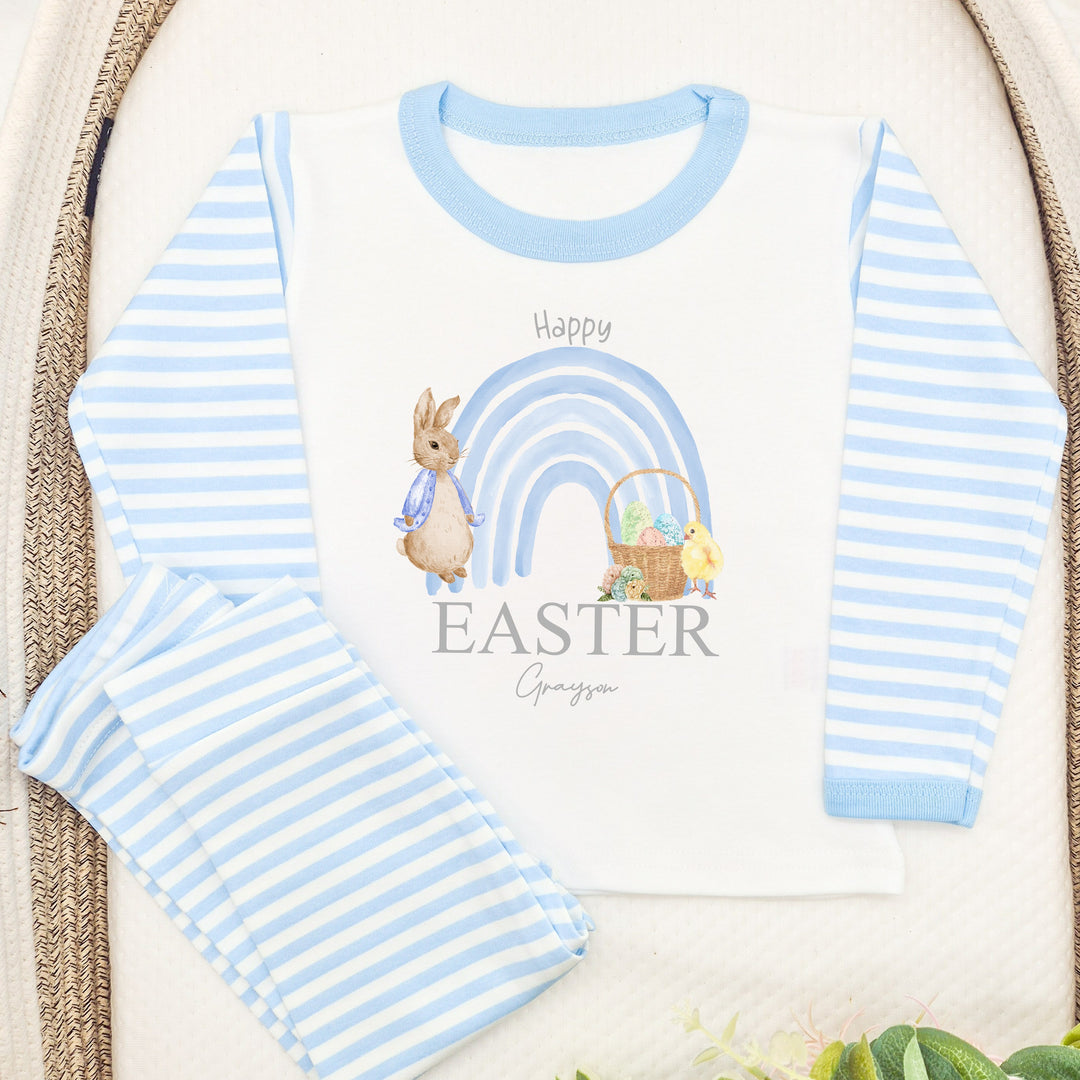 Personalised Blue Rabbit Rainbow Easter Pyjamas