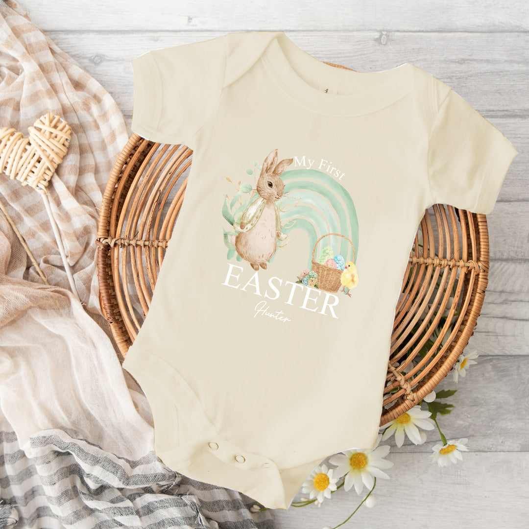 Personalised Beige Easter Bunny Rainbow Baby Vest