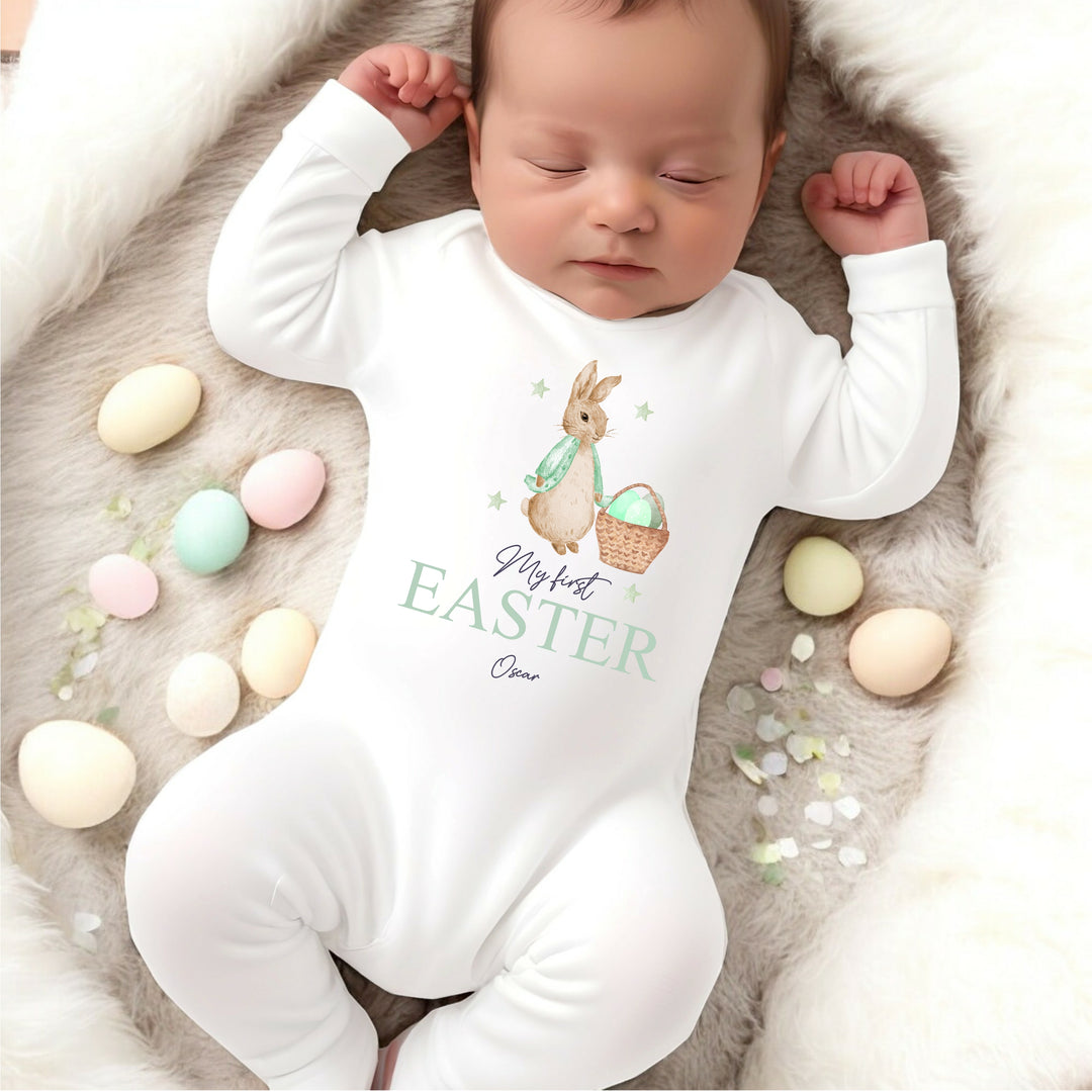 My First Easter Green Rabbit White Babygrow/Vest