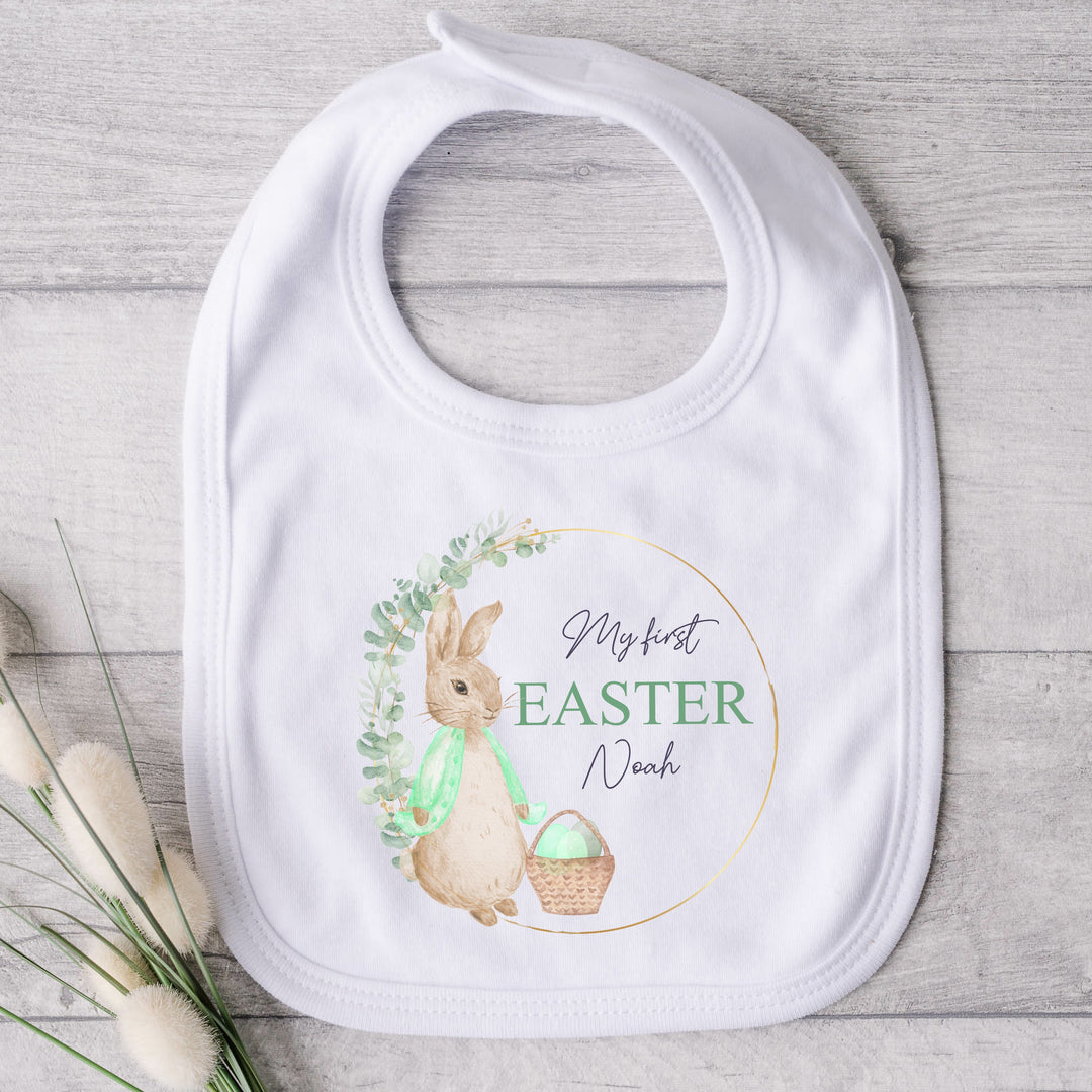 My First Easter Green Rabbit Wreath White Babygrow