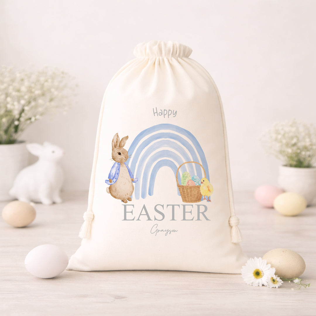 Personalised Blue or Pink Rabbit Rainbow Easter Treat Bag