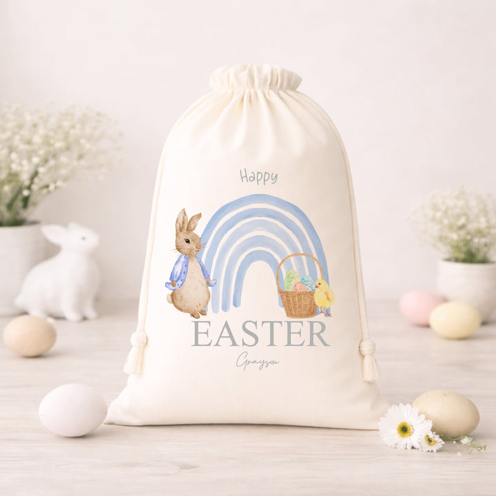 Personalised Blue or Pink Rabbit Rainbow Easter Treat Bag