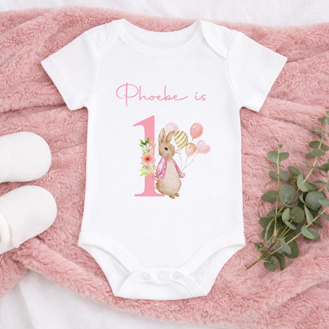 Personalised Pink Rabbit First Birthday Vest