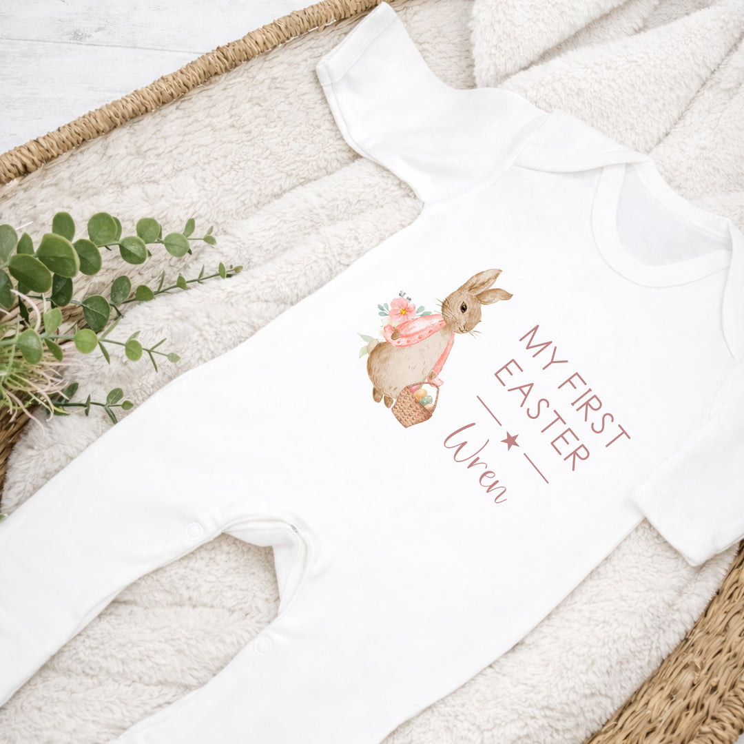 Personalised Pink Rabbit My First Easter Baby Grow or Vest
